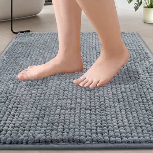 flintronic Badematte, 40x60cm rutschfest Waschbar, Saugfähige Badezimmerteppich, Weich Chenille Duschvorleger, Badteppich für Dusche Badewannen (Grau)