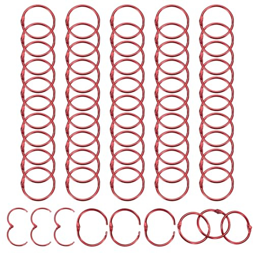 PATIKIL 1 Loose Leaf Binder Rings, 50Pcs Binder Ring Book Rings Metal Key Rings for Paper Index Card Flash Card Book DIY Scrapbook Notebook Photo Album Office, Red