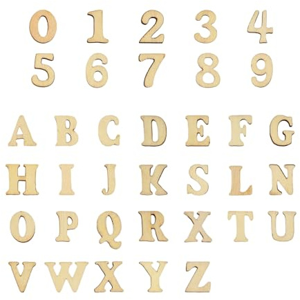 200 Stück Kleine Holzbuchstaben und Holzzahlen, 15MM Buchstaben und Zahlen aus Holz zum Basteln und Bemalen, Unbearbeitete Holz Craft Sperrholz Deko für DIY Kunsthandwerk Hochzeit Festival Party