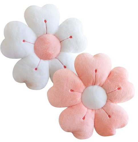 2 Stück Blumenkissen, Blumenbodenkissen,Blume Kissen Blume Sitzkissen, 35 cm blumenförmiges Kissen, süßes Blumenkissen, Blütenblattkissen, Tatami-Sitzkissen für Zuhause, Sofa, Auto (rosa+weiß)