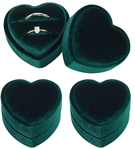 DELORIGIN Ringbox Aus Samt Herzförmiger Doppelring Organizer Schmuck Geschenk Aufbewahrungshalter Grüne Ring/Ohrring Box Für Valentinstag Hochzeitsgeschenk Gastgeschenk Zeremonie