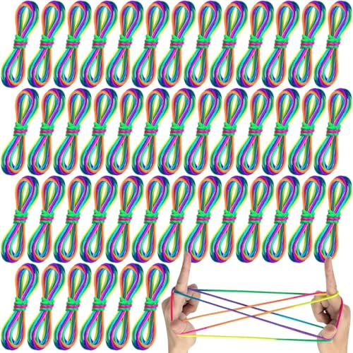 60Pcs Cats Cradle String, Rainbow Color Finger String Toy String Hand Game Supplies Educational Game