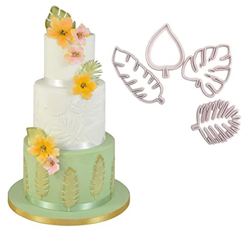 Lot de 4 Emporte-pièces en Forme de Feuilles de Palmier Tropicales pour Fondant, Adaptés aux Boulangeries, Cafés, Anniversaires, Fêtes de Mariage, Gâteaux, Biscuits