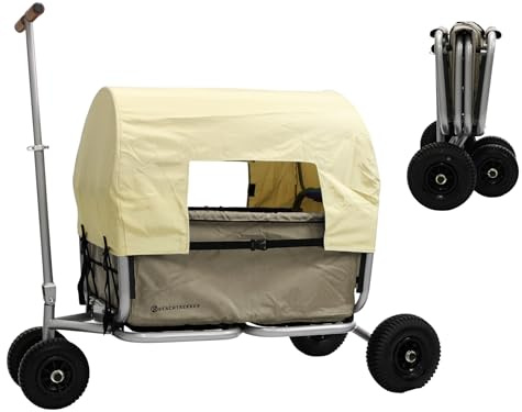 Beachtrekker Life Chariot de Transport Pliable + Frein de stationnement + Pare-Soleil (Beige, pneus en PU)