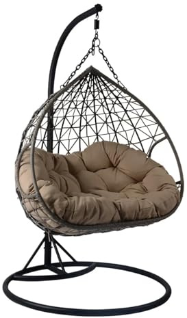 Poltrona a Uovo Sospesa in Rattan Lita XL Poltrona a Uovo da Esterno in Rattan PE, Sedia Sospesa con Cuscini Imbottiti, Struttura in Acciaio, Design Ergonomico, per Giardino, Terrazzo, Patio e Veranda