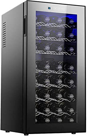 Enfriador de vino Refrigerador de vino para 32 botellas Bodega de imitación Sistema de temperatura constante Evite el aislamiento de luz y calor Bodega incorporada o independiente, sin niebla, funcion