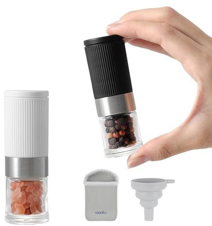 Vzaahu Mini Salt and Pepper Grinder Set Travel Black White