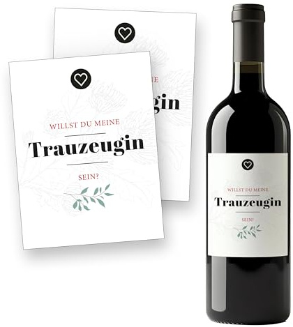 Flaschenetiketten Trauzeugin – 2 Aufkleber Hochzeit für Wein, Sekt Geschenk – selbstklebend, wasserfest – Sticker für Flaschen: Willst Du meine Trauzeugin sein? – Geschenk für TRAUZEUGIN - AST