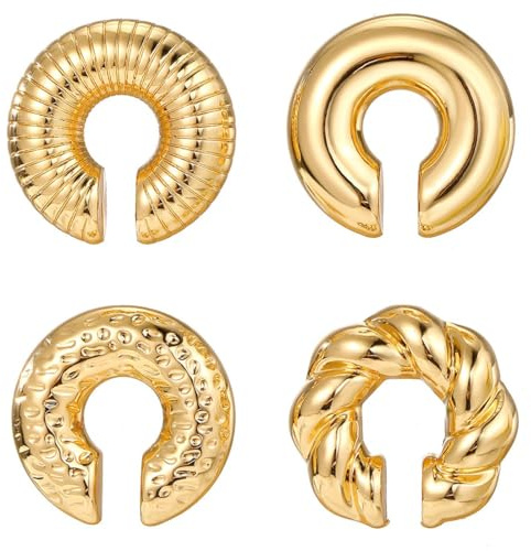 JEYORZY 4Pcs Orecchini a Clip Donna Ear Cuff Senza Buco Oro Grandi Cartilagine Chunky Non Penetranti per Ragazze Ipoallergenici Gioielli Regalo