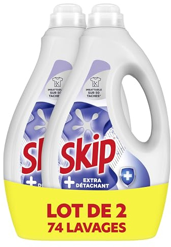 Skip - Lessive Liquide Tout en 1-74 lavages - Extra Détachant - Résultat Impeccable - 2x37 Lavages