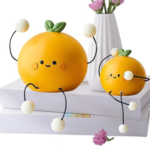 zjhukfmc Figuras accesorios para el hogar, juego de 2 muñecos de juguete con patas colgantes, color naranja fruta, divertido elemento decorativo para jardín, exterior, salón, baño, escritorio