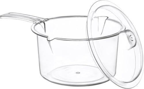 Non-Staining Microwave Sauce Pan - Poly Carbonate, Durable, Stylish - Includes Lid - Stain Resistance and Dishwasher Safe - Clear Small Pan - 500ml
