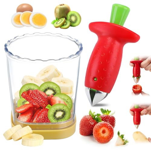 2-in-1 Strawberry Huller with Strawberry Slicer Set，StrawberryCutter，StrawberryCorer Tool，2 Pack (Color-A)