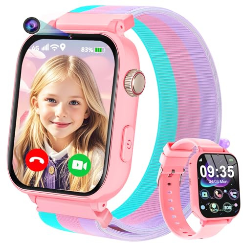 4G Montre Connectée Enfant, Smartwatch Téléphone pour Filles Garçons avec GPS, Appels, WiFi, SOS, Vidéo/Voix Chat, Mode Classe, Alarme, Montre Intelligente Enfants Cadeau 4 à 12 Ans, Rouge