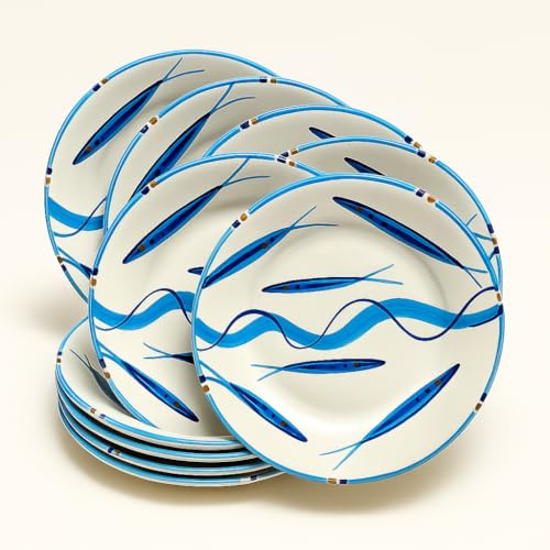 Generico Set da 6 Piatti Piani in Ceramica Artigianale Ø 24 cm Stile Vietrese – Dipinti a Mano – Piatti da Portata e Servizio da Tavola -Vietri-Costiera Amalfitana-Caltagirone-Sicilia- 0108251205-6