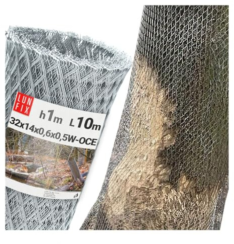 Lun Fix Baumschutznetz 32×14mm 14 mm Höhe 1,0 m × 10 m Länge | Rautengitter Blechstärke verzinkt, Streckmetall für Baumschutz, Garten, Wildschutz, Verbissschutz gegen Biber & Rehe