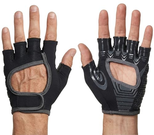 Grip Gloves for Hyrox | Men & Women | Ski Erg, Sled Pull, Farmers Carry | Watch-Clear Cut-Away Wrist, Silicone-Zoned Padded Palm, Quick-Release Straps, Sweat-Wicking Mesh, XS to XL Fit