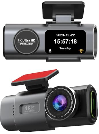 4K Dashcam Auto Vorne und Hinten Kabellos mit Akku – WLAN & GPS – Ultra HD Dash Cam mit Nachtsicht – Auto Kamera für Parkplatzüberwachung & Fahrtenaufzeichnung