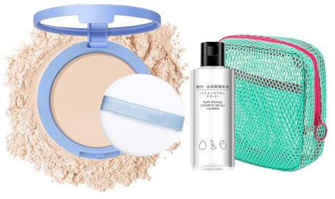Polvere di fissaggio compatta, 10 g, opaca setosa, impermeabile, naturale e di lunga durata, con detergente per nappe di polvere da 80 ml e borsa per il trucco compatta (01#)