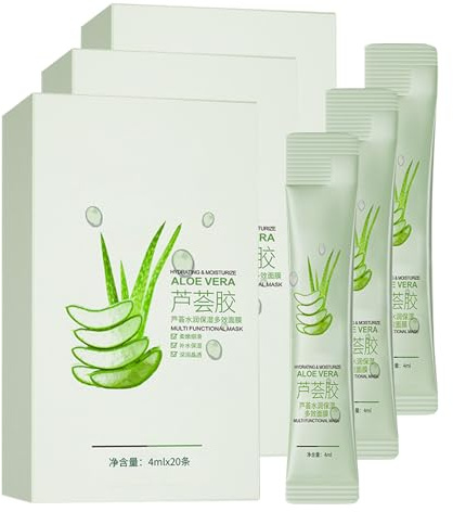 Aloe Vera Schlafmaske - 20 Stück Feuchtigkeitsmasken für die Nacht - Mit Beruhigendem 100% Aloe Vera-Extrakt - Hygienische Einzelverpackung - Für Gesichtspflege Unterwegs - Für alle Hauttypen - 80ml