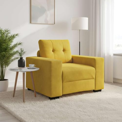 QUAHEAS gul sammet fåtölj 60 cm sittbredd, bekväm loungesoffa för vardagsrum, sovrum, kontor, robust ram, max. 110 kg lastkapacitet