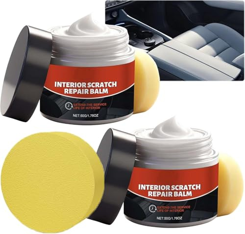 vokkrv Car Interior Renovation Maintenance Cleaning Cream, Car Interior Cleaner, Car Leather Cleaner Balm with Sponge for Seats, Dashboard, Furniture Protects Leather, Plastic surface (2PC)