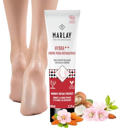 Marlay - Crème Pieds HYDRA++ - Réparation Intense - Soin Intensif pour Pieds Très Secs, Abîmés, Fissurés - Certifié Bio Cosmos Organic - 99% d'Origine Naturelle - Made in France - 100 ml