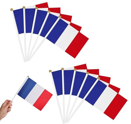 LuminaVerde Drapeau Francais, 10 pièces de Mini Drapeaux français avec bâton, décoration de Drapeaux de France pour fête