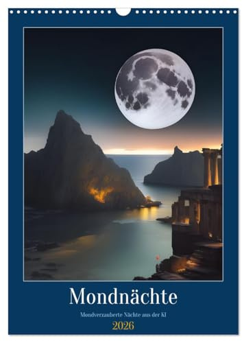Mondnächte- Mondverzauberte Nächte aus der KI (Wandkalender 2026 DIN A3 hoch), CALVENDO Monatskalender: Mystischer Vollmond zum Träumen (CALVENDO Natur)