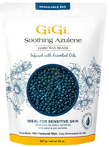 GiGi Hard Wax Beads for Hair Removal, Soothing Azulene Hard Wax Beads, Gentle Formula for Sensitive Skin, No Strips Needed for Full Body & Face Waxing, 32 oz, 1-pack