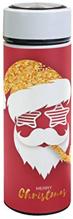 Thermosflasche mit Weihnachtsmann-Motiv, Thermosflasche, Weihnachtsbaum, Hirsch, Tierschlitten, isoliert, Edelstahl, doppelwandig, für Sport, Reisen, Wandern, Outdoor