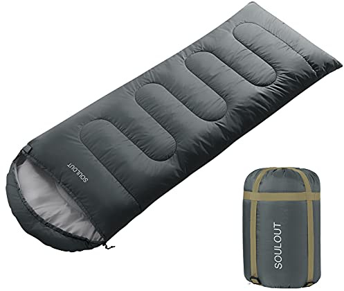 3-4 Season Sleeping Bag for Adults & Kids, Lightweight Warm Cold Weather Camping Bag with Waterproof Compression Sack – Portable for Hiking, Backpacking, Traveling & Outdoor Adventures (Light Gray)