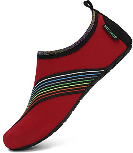 Zapatos de Surf para Hombres Respirable Zapatillas de Playa Piscina Ligeros Verano Calzado Acuáticos Mujeres Antideslizante Natación Zapatos Descalzos, Descalzo Rojo 36/37