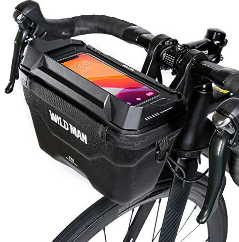 Wildman Fahrradtasche Lenkertasche Rahmentasche Oberrohrtasche Wasserdicht 4 Liter mit transparentem Smartphone-Fach Adapter für 6.7 Handy