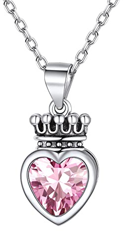 ChicSilver 925 Silber Kette, Damen Mädchen Krone Halskette mit Turmalin Geburtsstein, BFF Halskette Freundschaftskette Partnerkette für Hochzeit Valentinstag