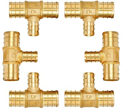 Pronese 6Pack Lead-Free Brass 3/4 inch x 3/4 inch x 1/2 inch PEX Reducing Tee Fitting, Pex B Adapter Coupling For Plumbing/Tubing/Pipe Connections