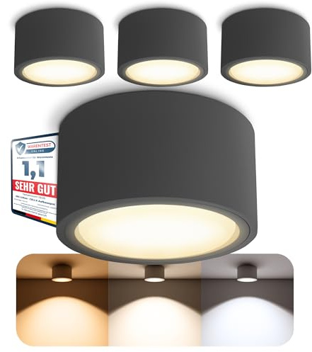 SSC-LUXon 4er Set CELI-X Spot Strahler Decke flach große Leuchtfläche - Aufputzlampe 230V anthrazit rund mit LED GX53 3W warmweiß