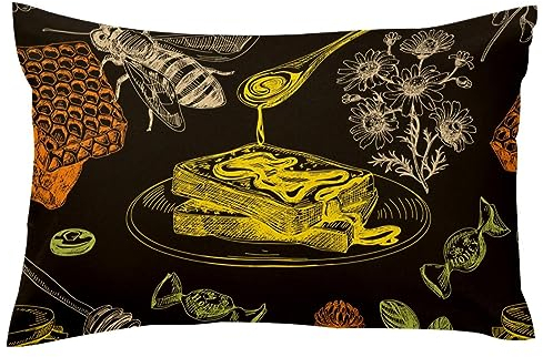 Bee Honeycomb Honey Jar and Bread Cushion Covers, 1 Pack Throw Pillow Covers Decorative Soft Velvet Pillowcase for Couch Sofa Bed Car Living Room, 16x24 Inch