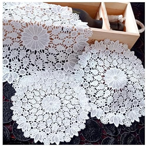 6 Stück Runde Bestickte Tischmatte,Handarbeit Geklöppelt Spitzendeckchen Weiße Spitze Häkeldeckchen Tischdecke Hohle Untersetzer Runde Häkeln Tischläufer für Tassen, Vasen, Tischsets -25cm #3