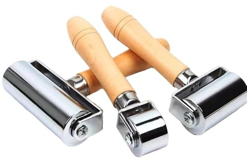Läderrulle läderrulle verktyg lamineringsrulle läderpress tryckrulle av läder, rostfritt stål tryckrulle manuell kantrulle för läderlim gör-det-själv läderbearbetning laminering skoter, 100 mm