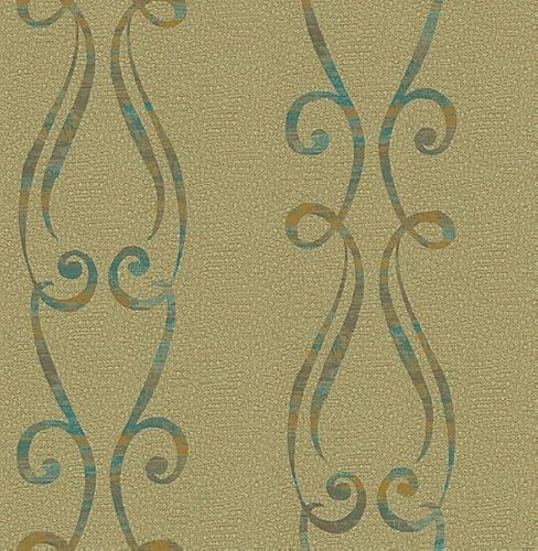 KT·EXCLUSIVE WALL FASHION Papiertapeten | Klassische Tapeten | Streifentapeten | 10x0,53 m | Attle (Beige-Türkis)
