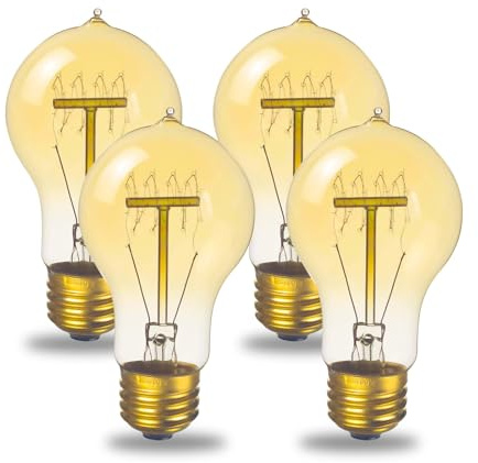 Incandescent Light Bulbs, Vintage Dimmable E26 Bulb,A60 Warm Light Bulbs 60 Watt Soft Lights for Bedroom, 2300K Amber Filament Edison Bulbs for Vintage Lamp Decorative 4 Pack