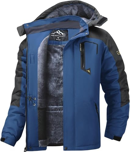 Tansozer Men's Warm Waterproof Jacket Winter Coat, Denim Blue, XL