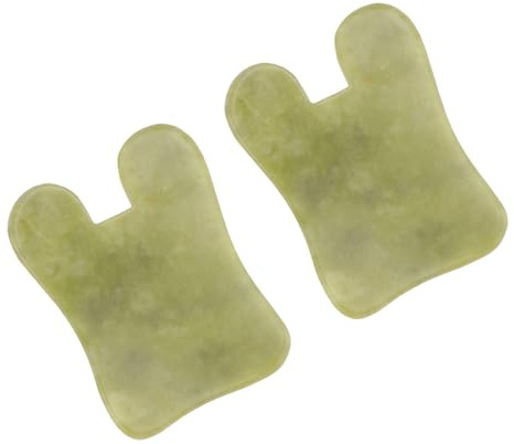 COLLBATH Placa de Masaje Facial de Jade Verde 2 Piezas, Herramienta Gua Sha Resistente y Multifunción para Masaje Relajante y Cuidado Piel