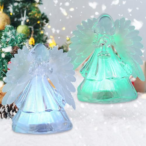 Xyvoxme 2 Pack Angel Christmas Statue with RGB Color Changing Lighting Angel Lighted Figurine with 6 Hour Timer Battery Powered Christmas Holiday Home Decor Gifts (Small RGB Angels)