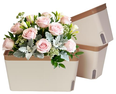 Zymuegist 3 Stück Selbstbewässernde Blumentöpfe, 27CM Rechteckige Pflanztopf Kunststoff mit Sichtfenster Wasserstand, Fensterbank Kräutertopf für Kräuter, Orchideen und Sukkulente (3 Stück Braun)