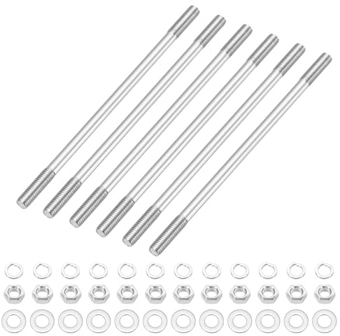 sourcing map 6Set M5x110mm Double Ended Stud Screws, 304 Stainless Steel Dual Threaded Rod Bar Bolts Studs with Nut Washer for House Maintenance Structural Anchoring Fastening Screw