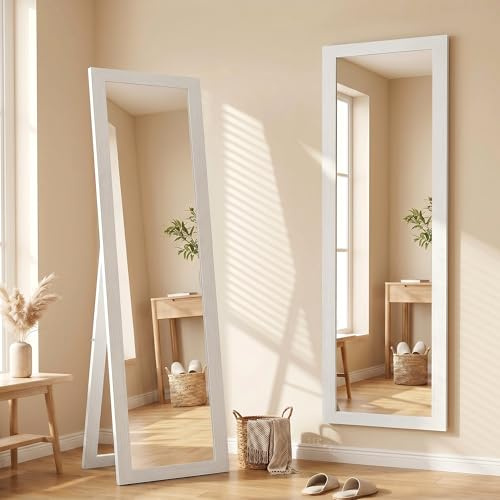 HOMCOM Ganzkörperspiegel 157 x 37 cm Rechteckig Standspiegel mit Rahmen mit Holzoptik, Wandspiegel zum Stehen, Anlehnen, Groß Spiegel für Flur, Wohnzimmer, Schlafzimmer, Weiß