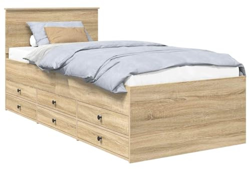 vidaXL Sängsoffa Sonoma Ek och Svart 100 x 200 cm Konstruerat trä, Modern dagbädd, snygg konvertibel säng med gott om förvaring, hållbar och vattentålig finish för små rum