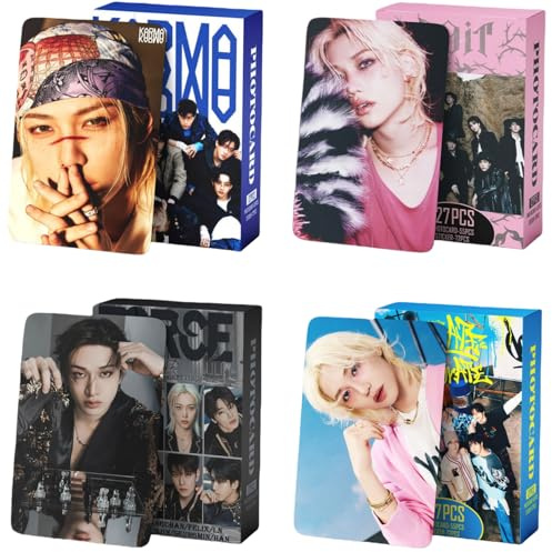 4 Boxes/508Pcs Stray Album Photocards Set,220Pcs Stray-Kids Photocards 288Pcs Stickers,Album Lomo Cards Greeting Cards for Collection(Pink)